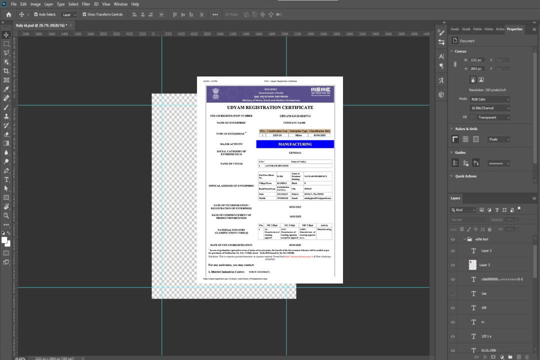 Modèle Word et PDF de certificat d'enregistrement Inde Udyam template